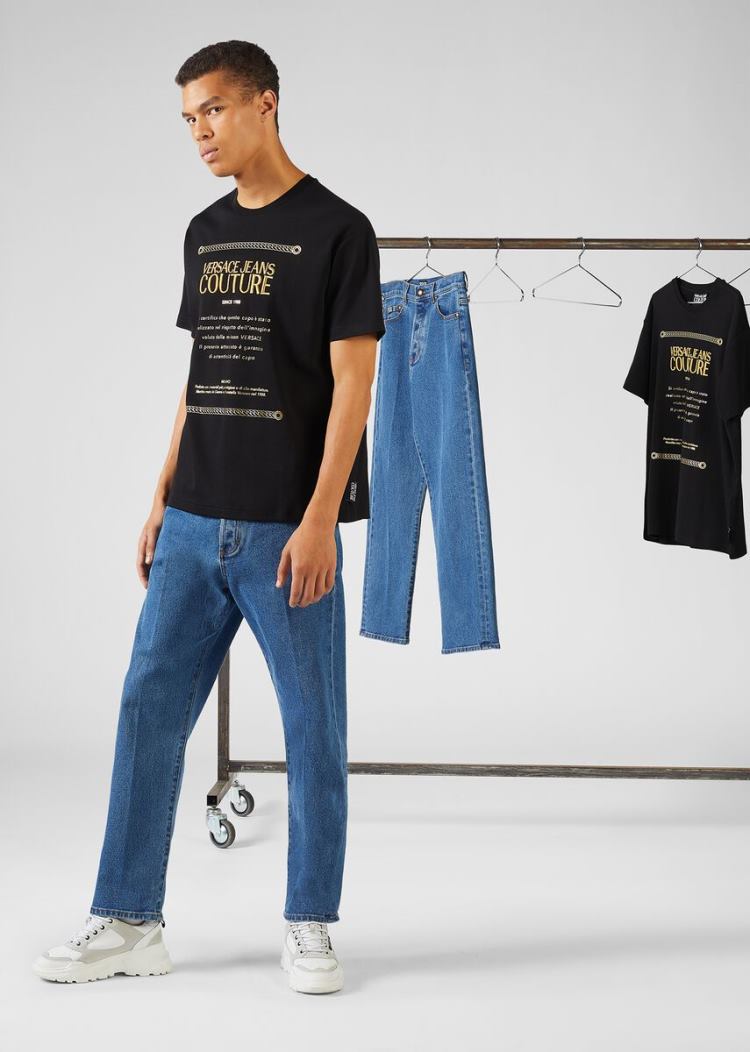 Versace Jeans Couture Etichetta detail βαμβακερα T Shirt μπλουζακια Jeans Couture μαυρα | SV4BKJI