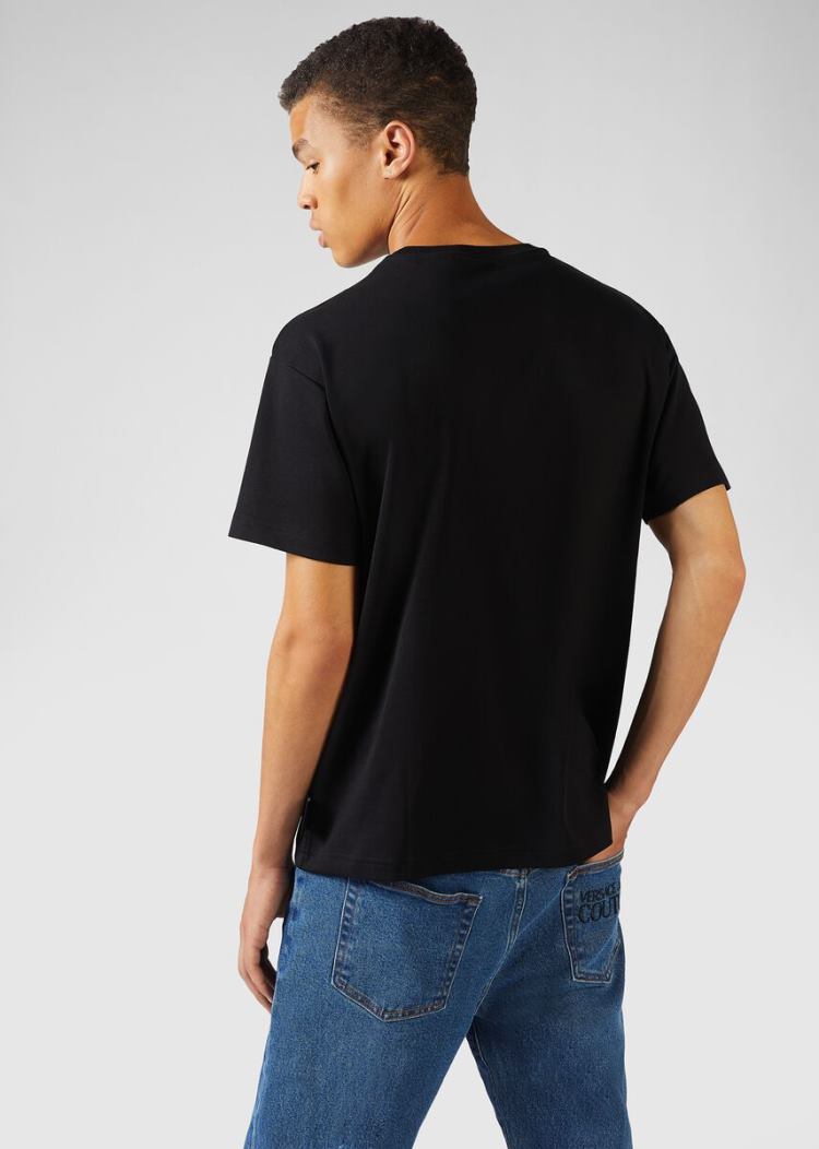 Versace Jeans Couture Etichetta detail βαμβακερα T Shirt μπλουζακια Jeans Couture μαυρα | SV4BKJI