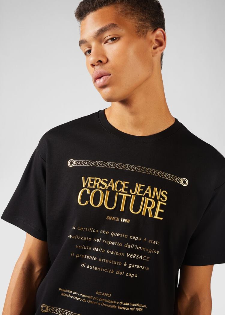 Versace Jeans Couture Etichetta detail βαμβακερα T Shirt μπλουζακια Jeans Couture μαυρα | SV4BKJI