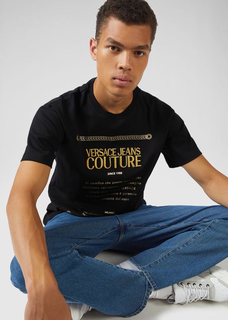 Versace Jeans Couture Etichetta detail βαμβακερα T Shirt μπλουζακια Jeans Couture μαυρα | SV4BKJI