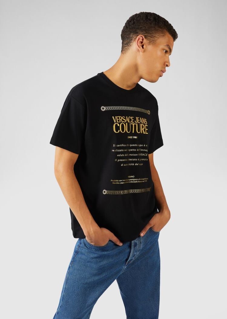 Versace Jeans Couture Etichetta detail βαμβακερα T Shirt μπλουζακια Jeans Couture μαυρα | SV4BKJI