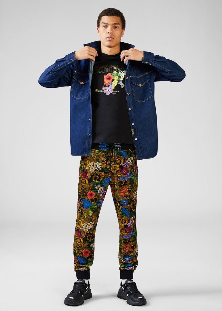 Versace Jeans Couture Floral Logo T Shirt μπλουζακια Jeans Couture μαυρα | 3NRT09E