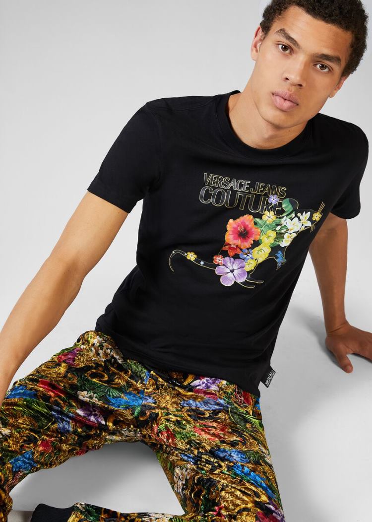 Versace Jeans Couture Floral Logo T Shirt μπλουζακια Jeans Couture μαυρα | 3NRT09E