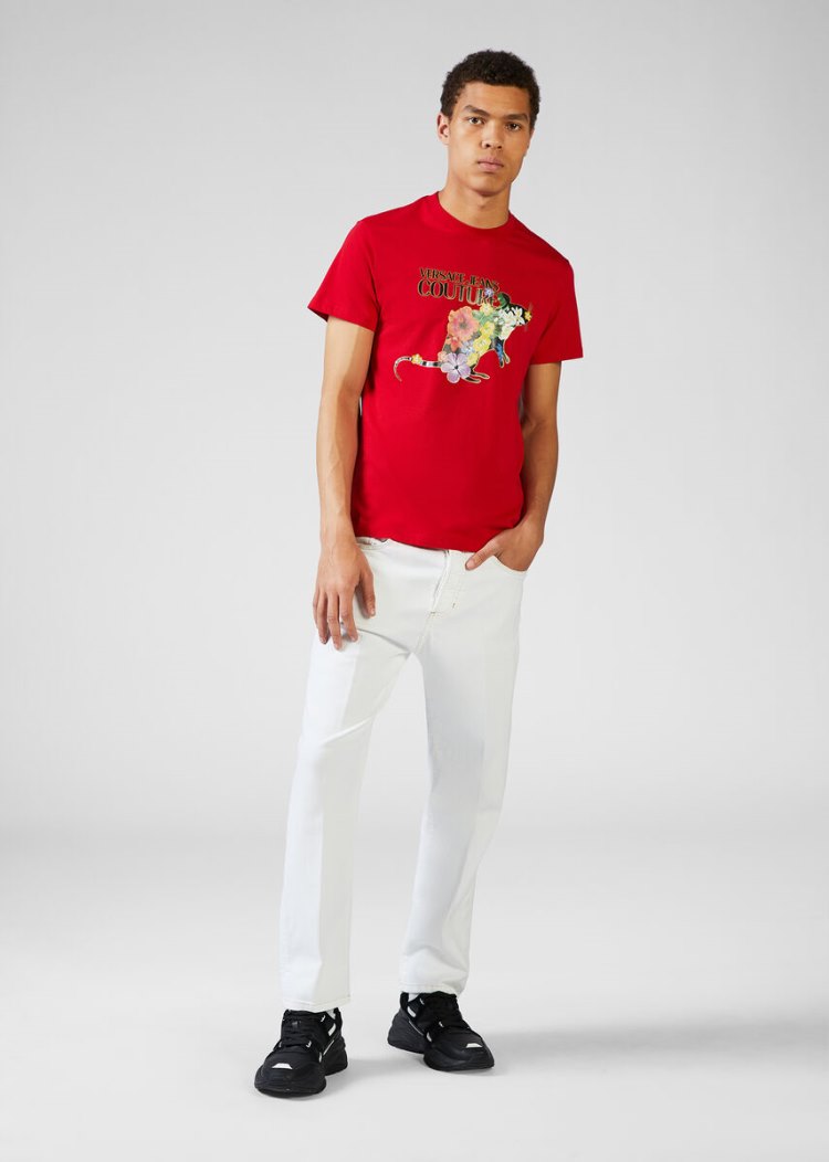 Versace Jeans Couture Floral Logo T Shirt μπλουζακια Jeans Couture κοκκινα | Y3WJJZQ