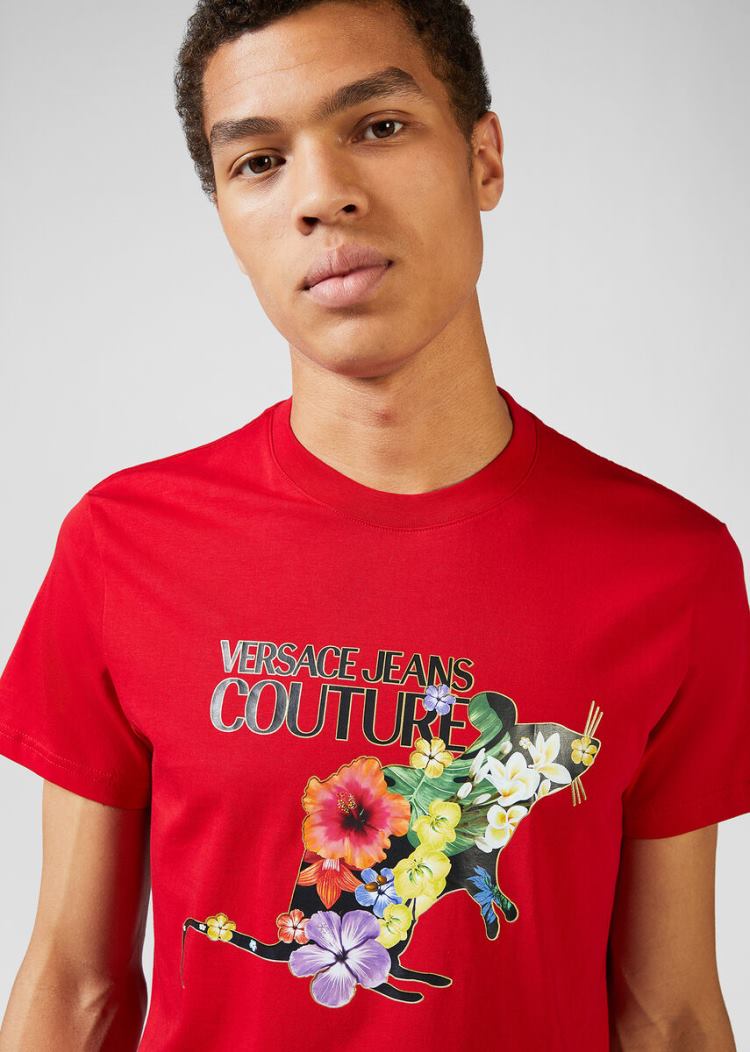 Versace Jeans Couture Floral Logo T Shirt μπλουζακια Jeans Couture κοκκινα | Y3WJJZQ
