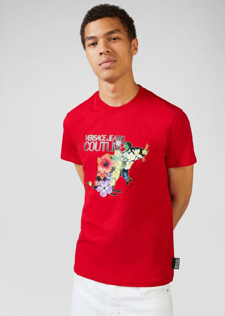 Versace Jeans Couture Floral Logo T Shirt μπλουζακια Jeans Couture κοκκινα | Y3WJJZQ