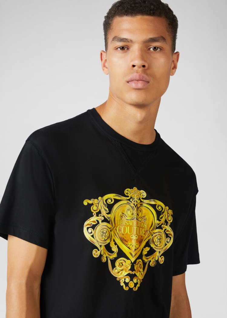 Versace Jeans Couture Gold Baroque Motif T Shirt μπλουζακια Jeans Couture μαυρα | HXJ9BON