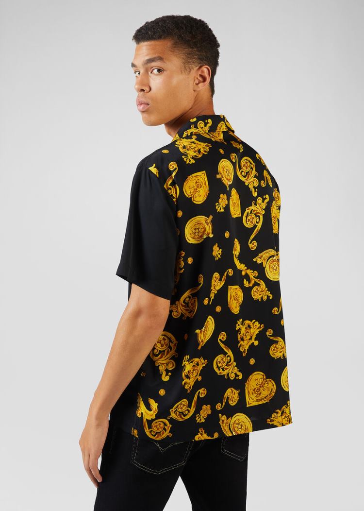 Versace Jeans Couture Gold Baroque Motif Shirt πουκαμισα Jeans Couture μαυρα | MKRSD4Y