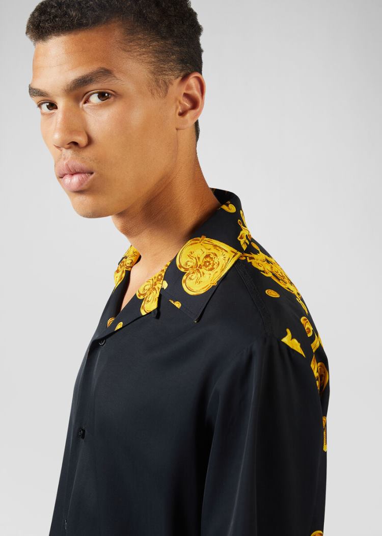 Versace Jeans Couture Gold Baroque Motif Shirt πουκαμισα Jeans Couture μαυρα | MKRSD4Y