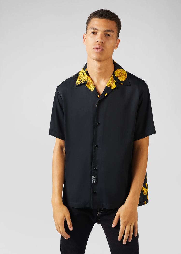 Versace Jeans Couture Gold Baroque Motif Shirt πουκαμισα Jeans Couture μαυρα | MKRSD4Y