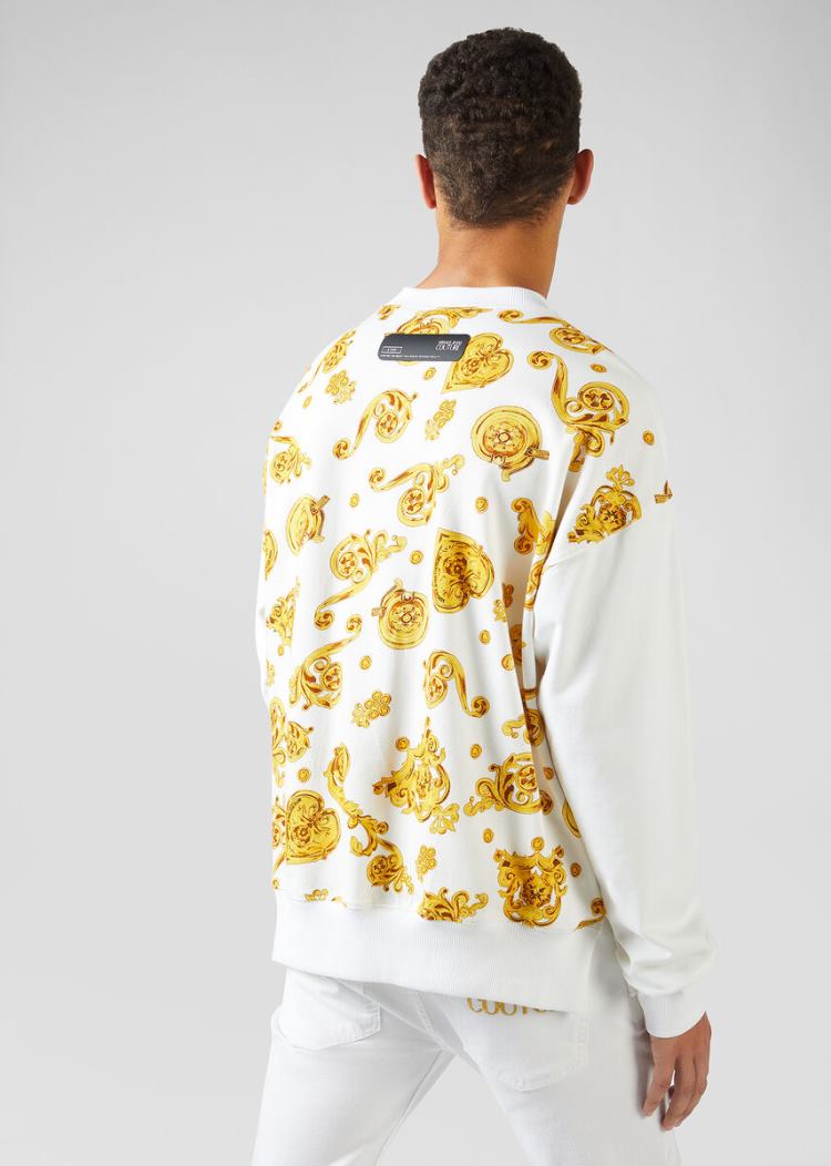 Versace Jeans Couture Gold Baroque Motif Sweatshirt Φούτερ Jeans Couture ασπρα | N7V9UYA