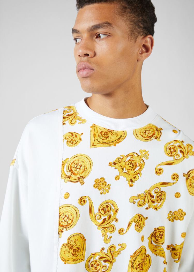 Versace Jeans Couture Gold Baroque Motif Sweatshirt Φούτερ Jeans Couture ασπρα | N7V9UYA