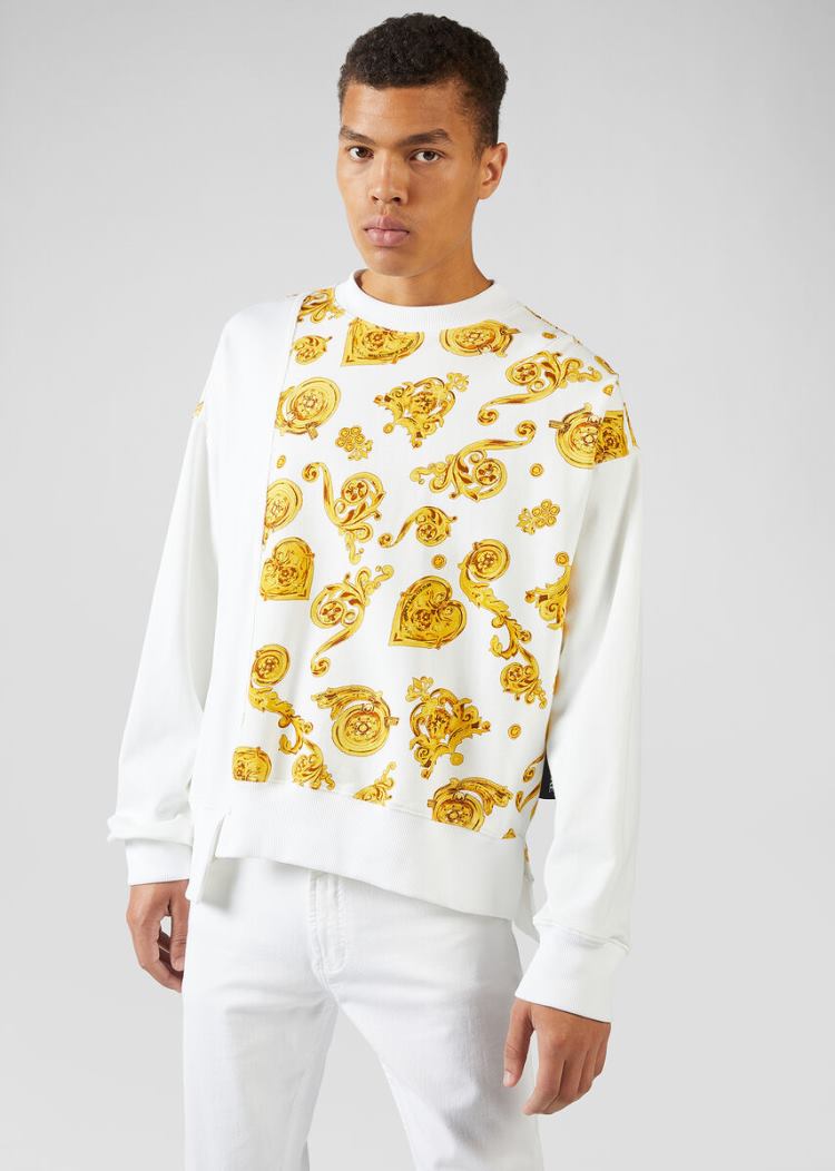Versace Jeans Couture Gold Baroque Motif Sweatshirt Φούτερ Jeans Couture ασπρα | N7V9UYA
