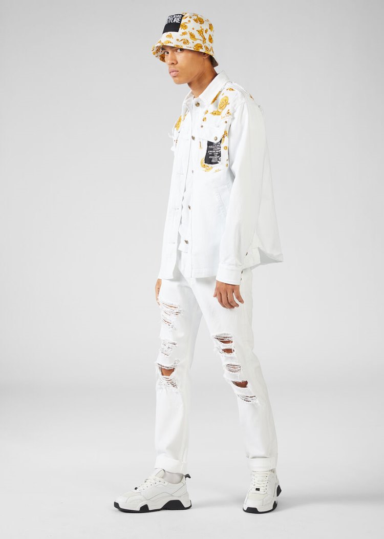 Versace Jeans Couture Gold Baroque Motif Shirt πουκαμισα Jeans Couture ασπρα | VYHWJ16