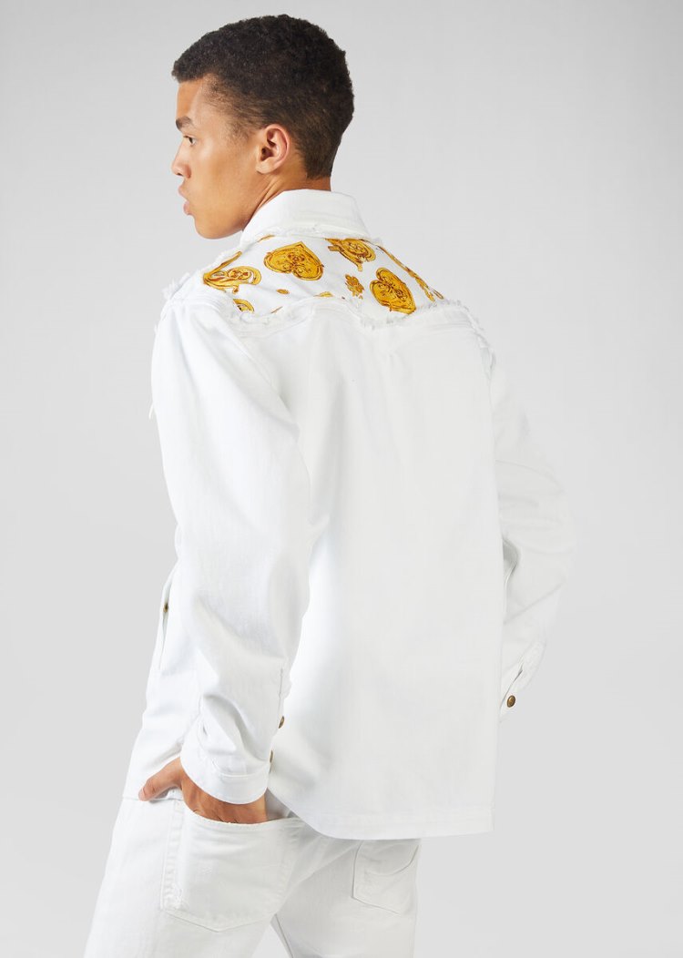 Versace Jeans Couture Gold Baroque Motif Shirt πουκαμισα Jeans Couture ασπρα | VYHWJ16