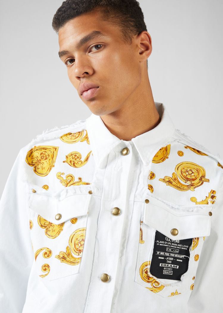 Versace Jeans Couture Gold Baroque Motif Shirt πουκαμισα Jeans Couture ασπρα | VYHWJ16