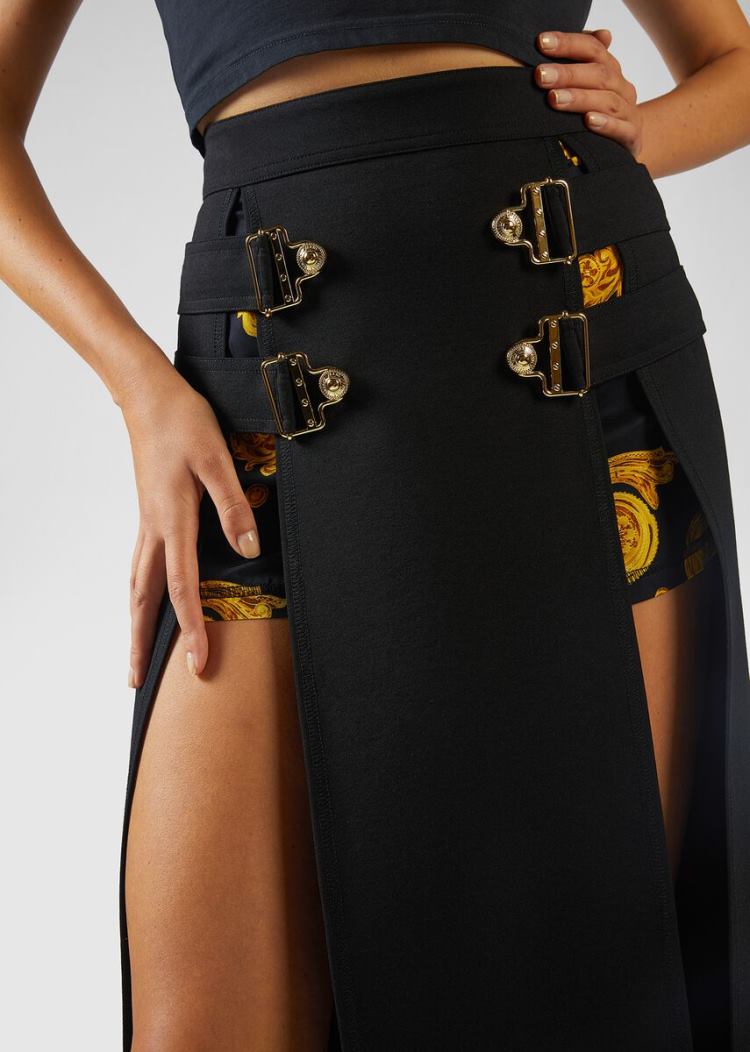 Versace Jeans Couture Gold Baroque Motif Skirt φουστεσ Jeans Couture μαυρα | YBH99FC