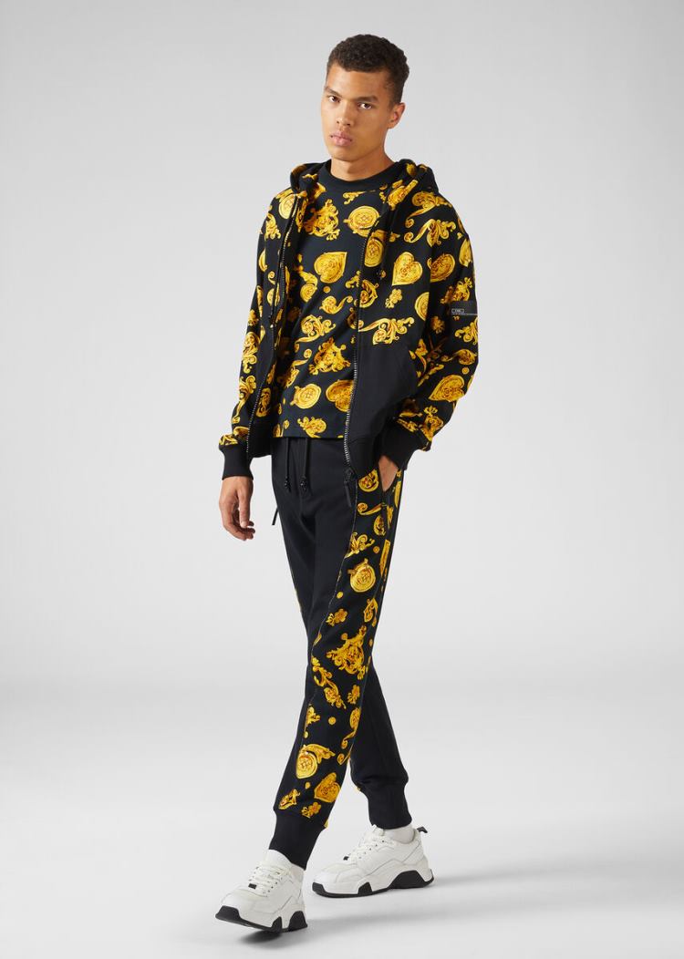 Versace Jeans Couture Gold Baroque Print T Shirt μπλουζακια Jeans Couture μαυρα | 2MAJREI