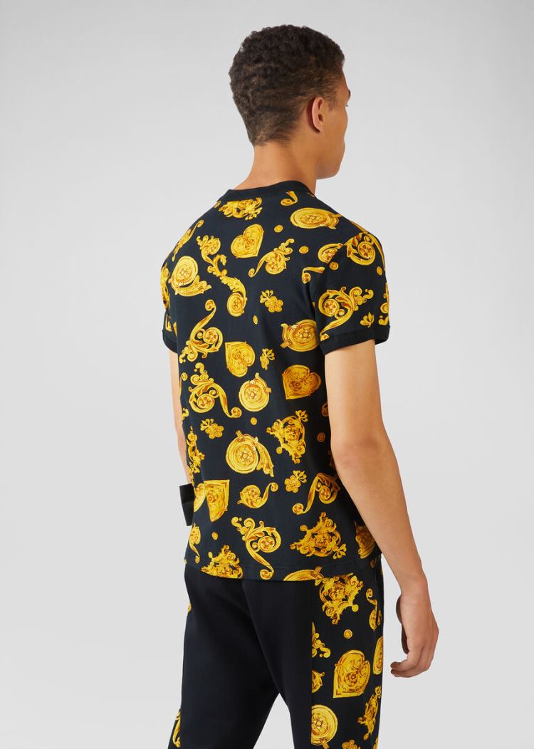 Versace Jeans Couture Gold Baroque Print T Shirt μπλουζακια Jeans Couture μαυρα | 2MAJREI