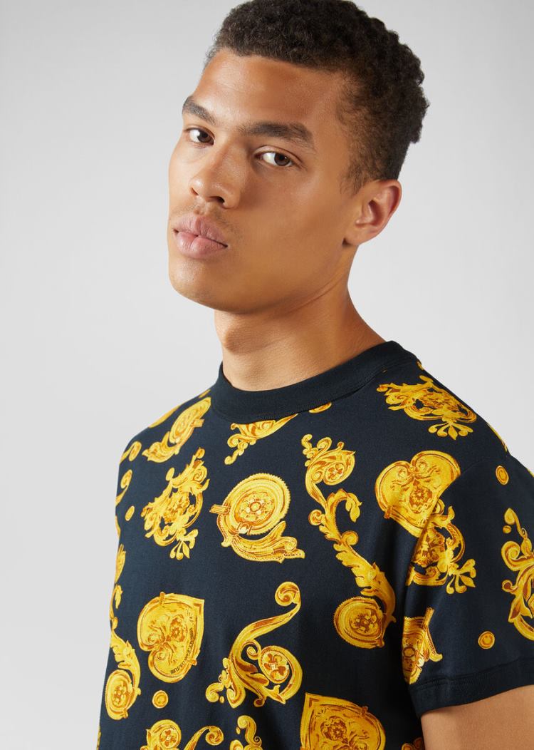 Versace Jeans Couture Gold Baroque Print T Shirt μπλουζακια Jeans Couture μαυρα | 2MAJREI