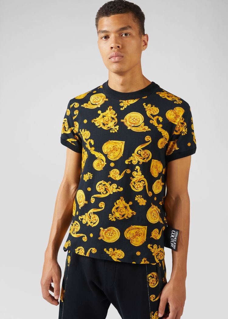 Versace Jeans Couture Gold Baroque Print T Shirt μπλουζακια Jeans Couture μαυρα | 2MAJREI
