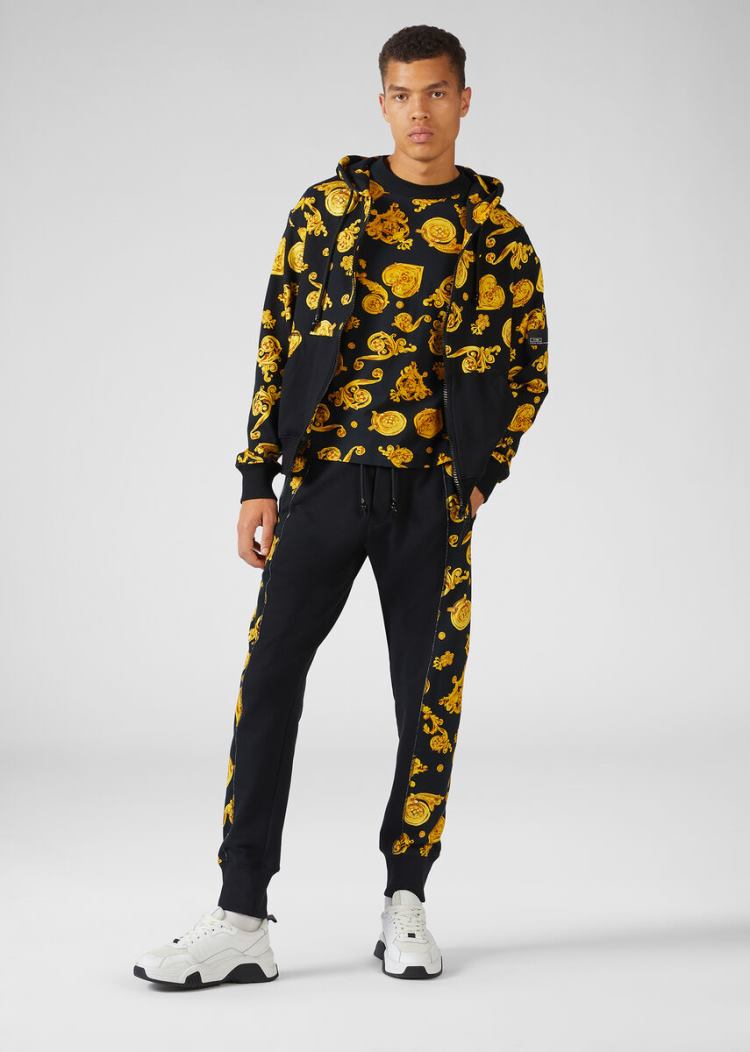 Versace Jeans Couture Gold Baroque Print Hoodie φουτερ με κουκουλα Jeans Couture μαυρα | D8M9PSP