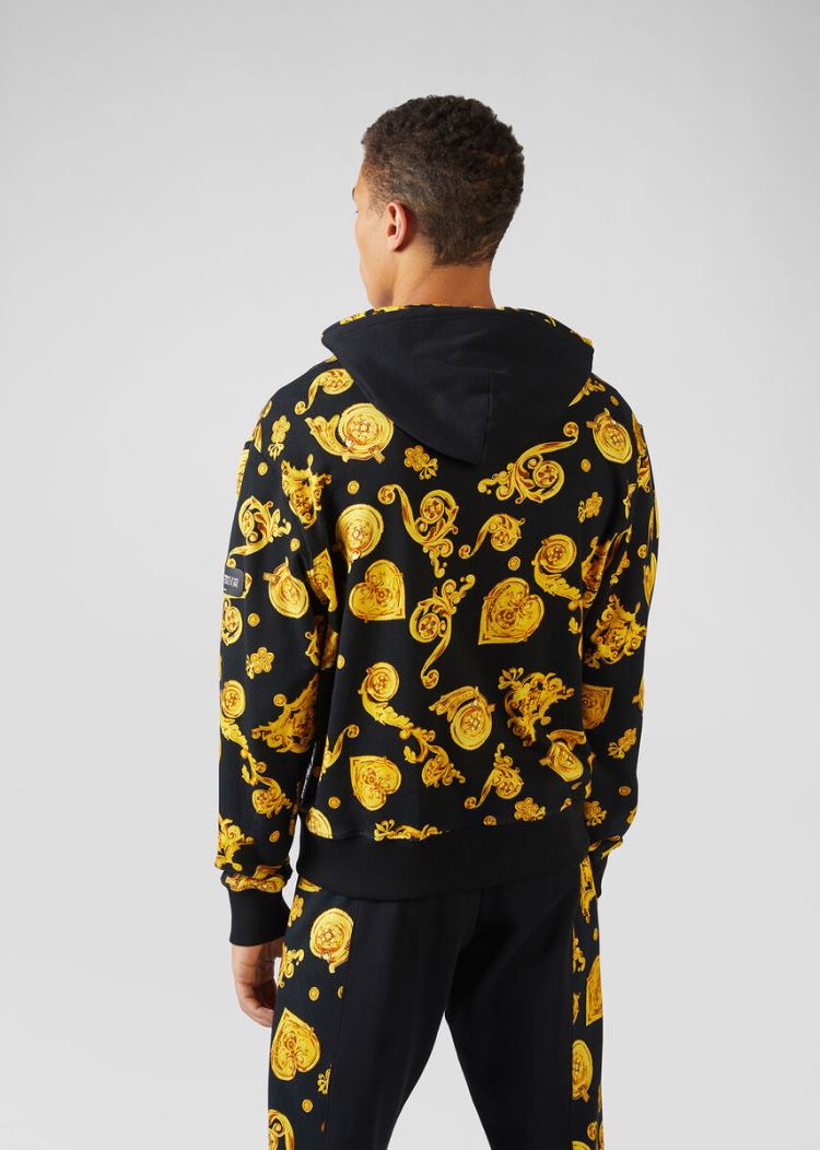 Versace Jeans Couture Gold Baroque Print Hoodie φουτερ με κουκουλα Jeans Couture μαυρα | D8M9PSP