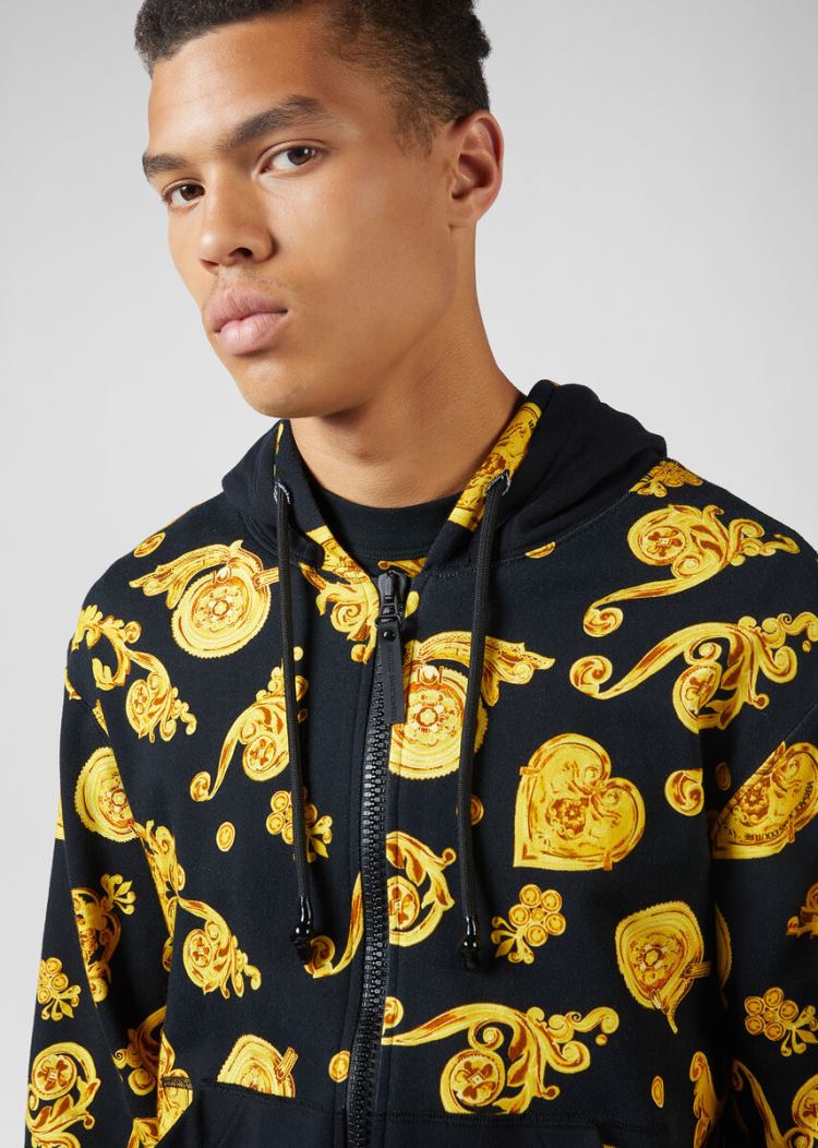 Versace Jeans Couture Gold Baroque Print Hoodie φουτερ με κουκουλα Jeans Couture μαυρα | D8M9PSP