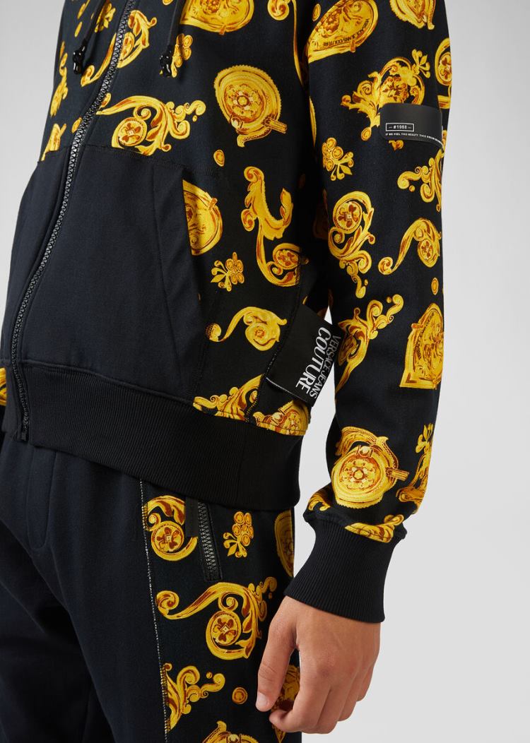 Versace Jeans Couture Gold Baroque Print Hoodie φουτερ με κουκουλα Jeans Couture μαυρα | D8M9PSP
