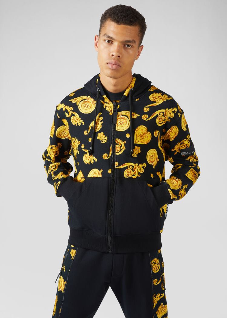 Versace Jeans Couture Gold Baroque Print Hoodie φουτερ με κουκουλα Jeans Couture μαυρα | D8M9PSP