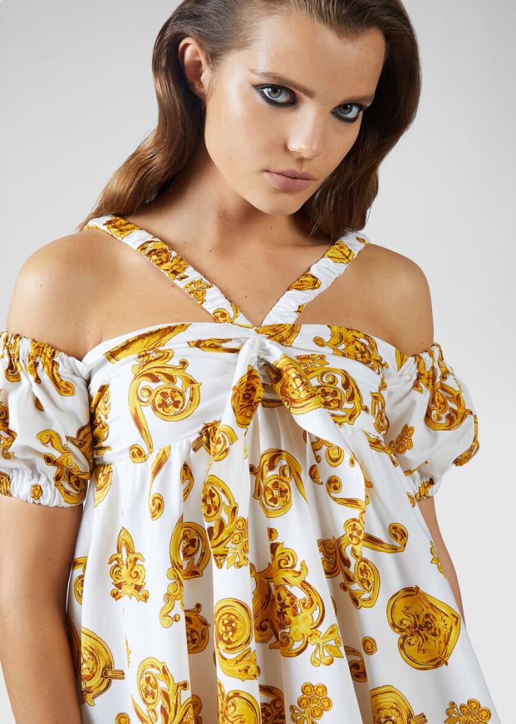 Versace Jeans Couture Gold Baroque Print Mini-φορεμα φορεμα Jeans Couture ασπρα | FDA3L6G