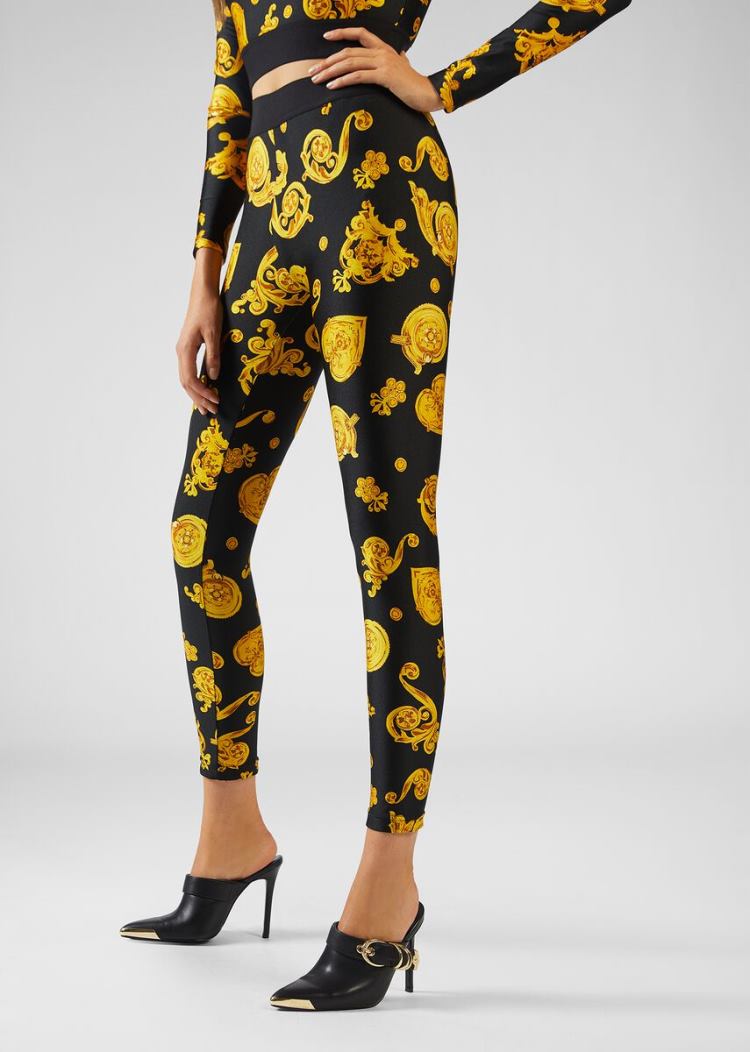 Versace Jeans Couture Gold Baroque Print Leggings κολαν Jeans Couture μαυρα | MH67I6U