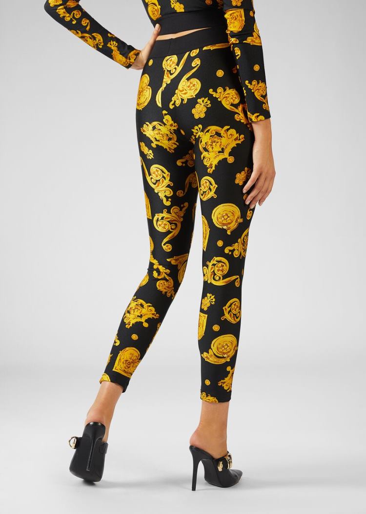 Versace Jeans Couture Gold Baroque Print Leggings κολαν Jeans Couture μαυρα | MH67I6U