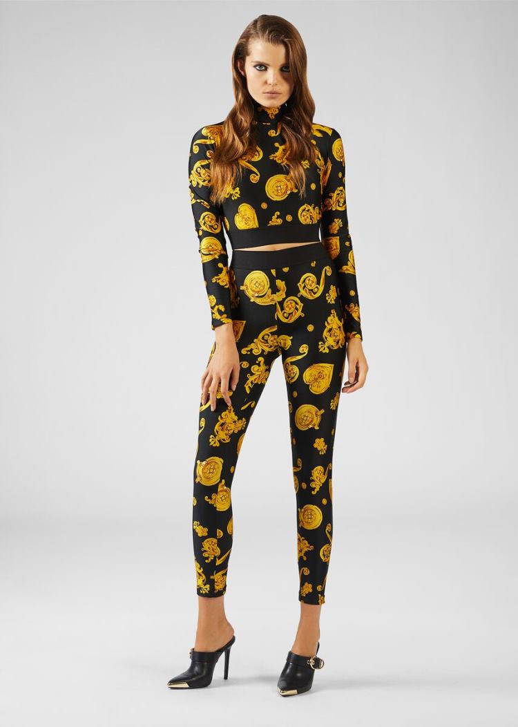 Versace Jeans Couture Gold Baroque Print Leggings κολαν Jeans Couture μαυρα | MH67I6U