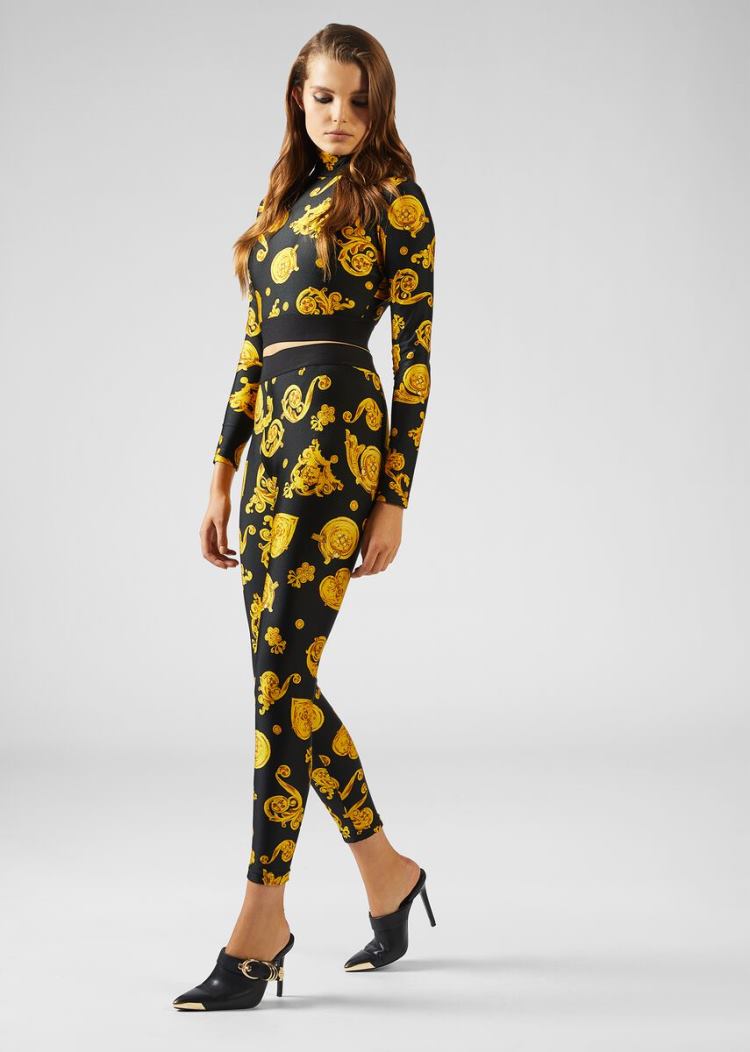 Versace Jeans Couture Gold Baroque Print Leggings κολαν Jeans Couture μαυρα | MH67I6U