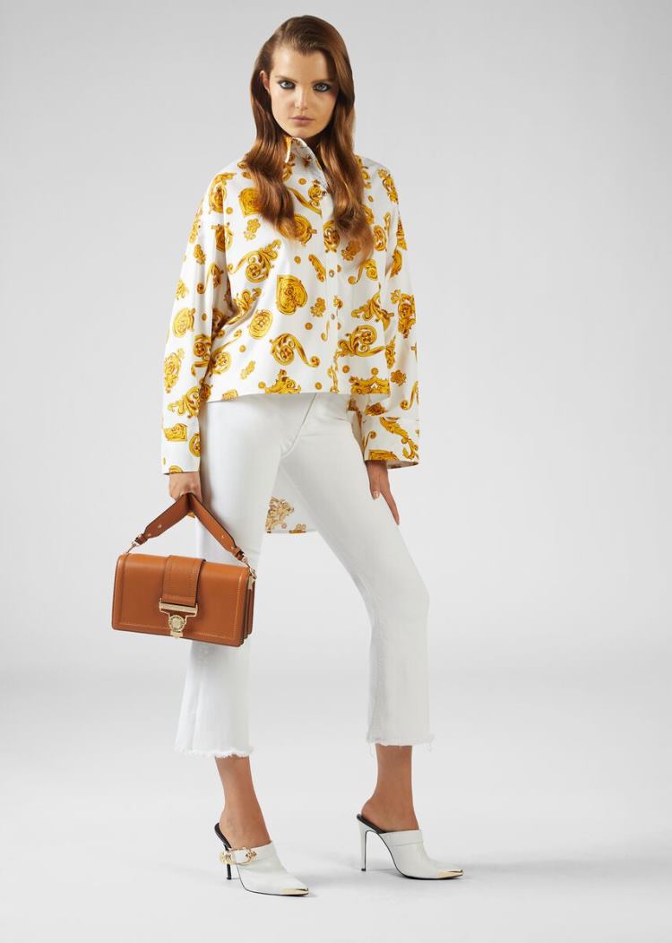Versace Jeans Couture Gold Baroque Print Asymmetric Shirt πουκαμισα Jeans Couture ασπρα | UW2XBEQ