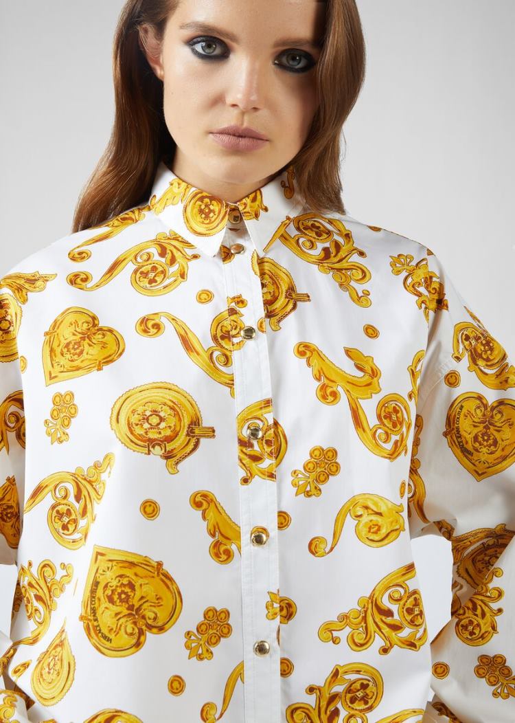 Versace Jeans Couture Gold Baroque Print Asymmetric Shirt πουκαμισα Jeans Couture ασπρα | UW2XBEQ