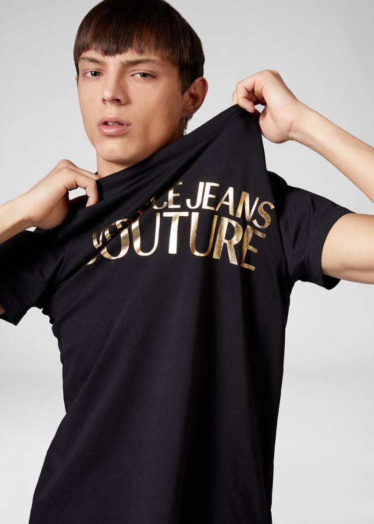 Versace Jeans Couture Gold Foil Logo βαμβακερα T Shirt μπλουζακια Jeans Couture μαυρα | Z7MCLT2