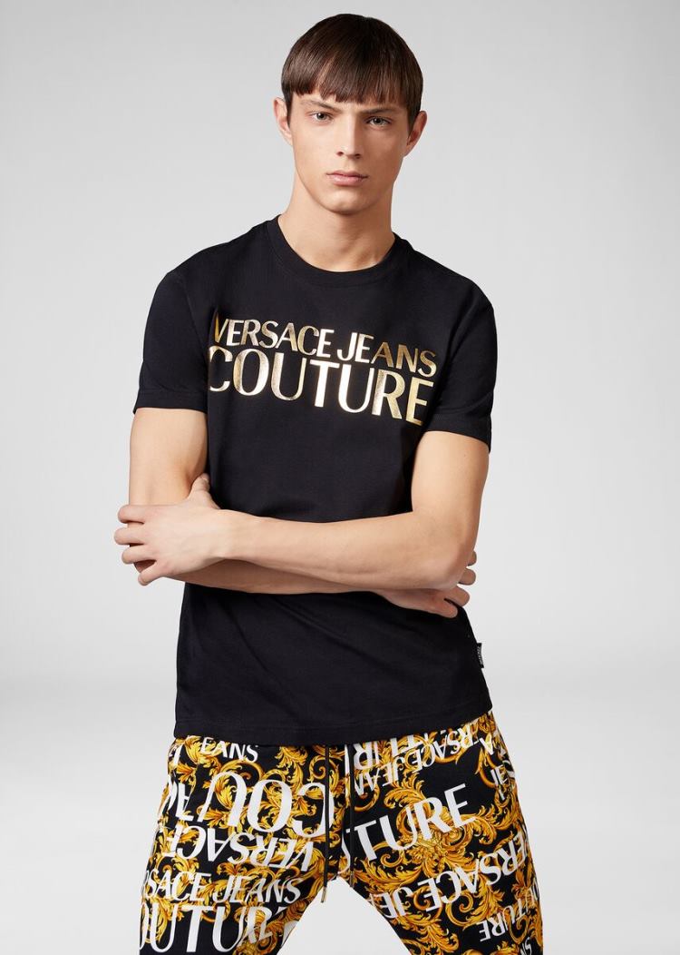 Versace Jeans Couture Gold Foil Logo βαμβακερα T Shirt μπλουζακια Jeans Couture μαυρα | Z7MCLT2