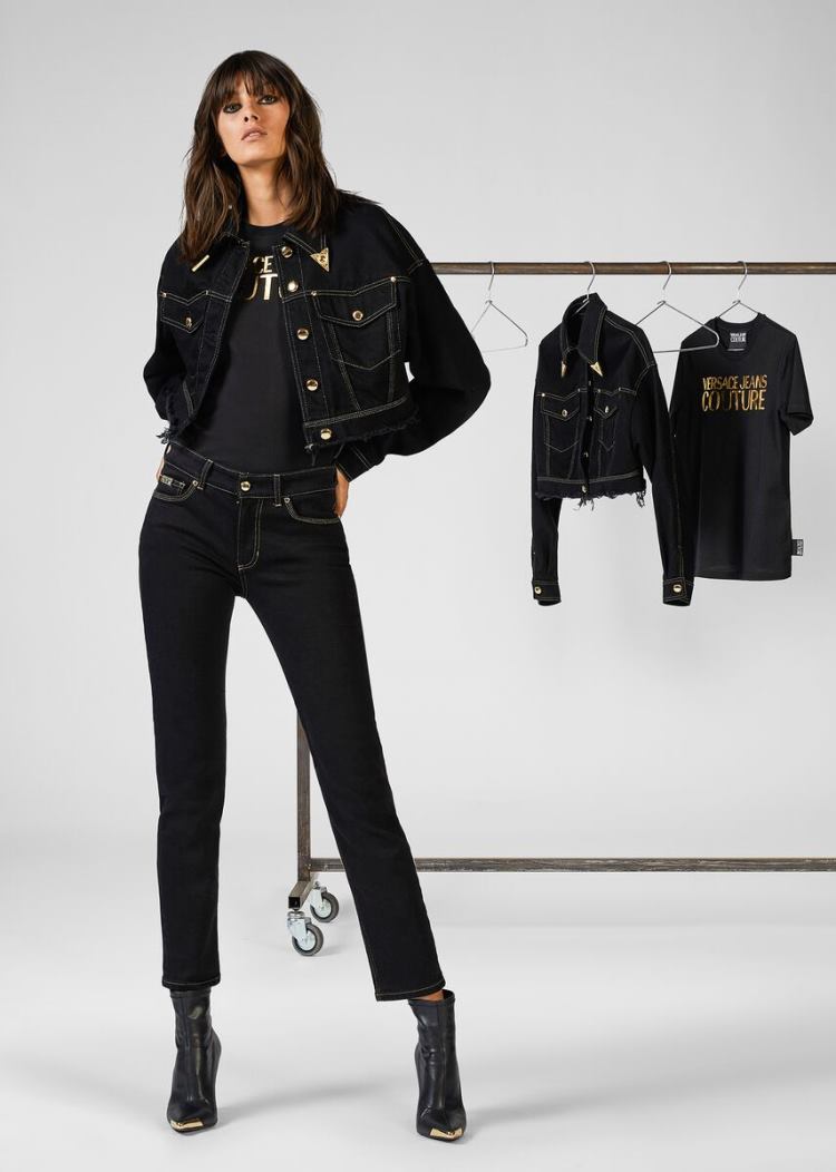 Versace Jeans Couture Gold Logo βαμβακερα T Shirt μπλουζακια Jeans Couture μαυρα | B7RZU6B