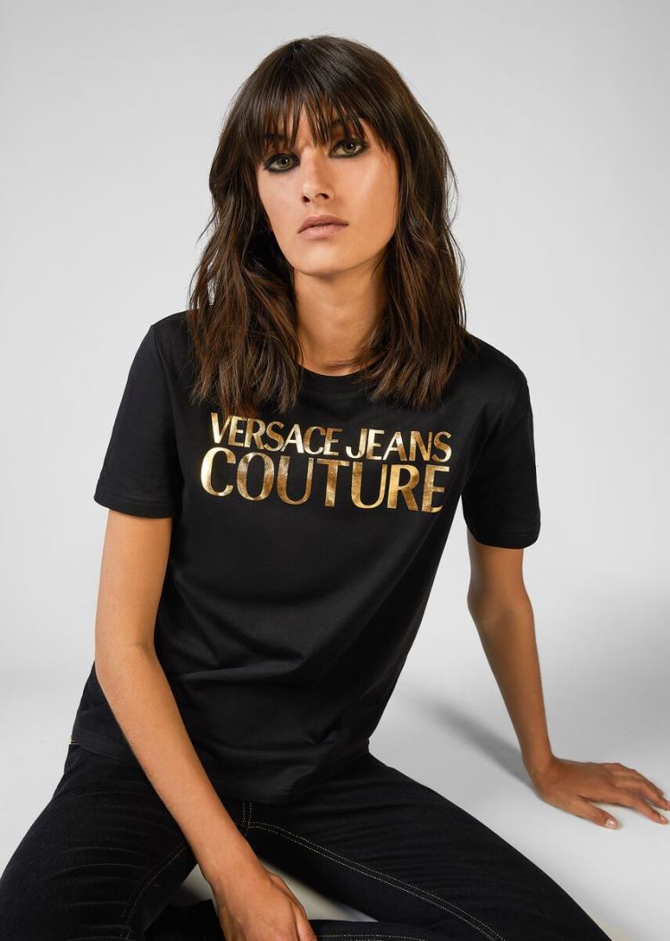 Versace Jeans Couture Gold Logo βαμβακερα T Shirt μπλουζακια Jeans Couture μαυρα | B7RZU6B
