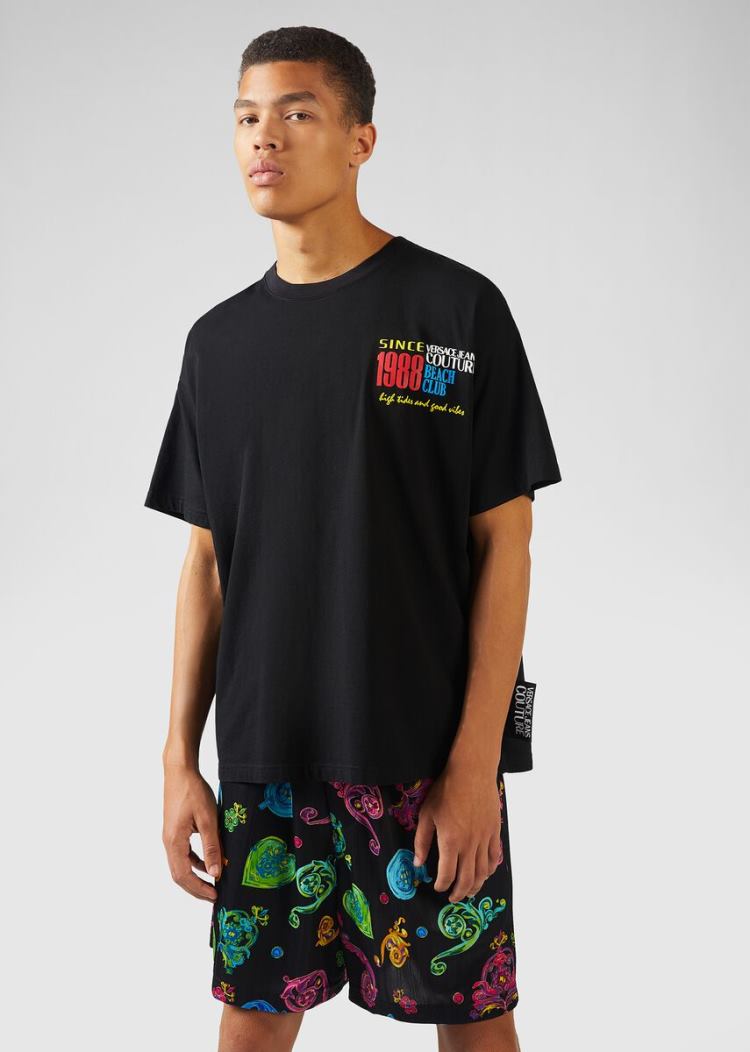 Versace Jeans Couture Graphic Print T Shirt μπλουζακια Jeans Couture μαυρα | D5OIJBL