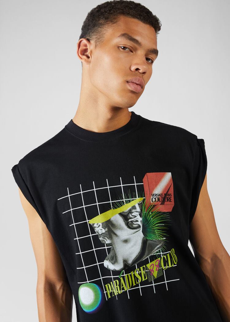 Versace Jeans Couture Graphic Print αμανικα T Shirt μπλουζακια Jeans Couture μαυρα | L97UJ4N