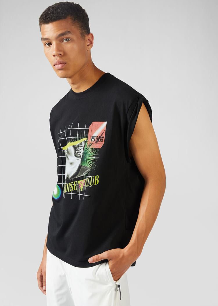 Versace Jeans Couture Graphic Print αμανικα T Shirt μπλουζακια Jeans Couture μαυρα | L97UJ4N