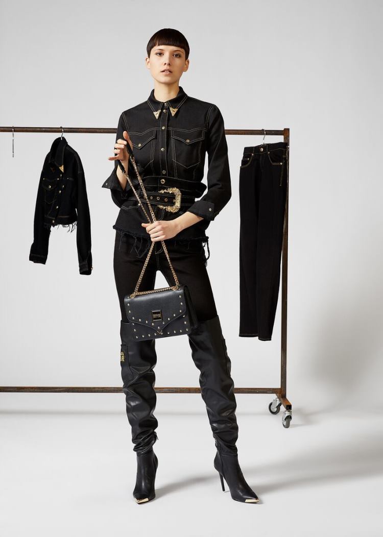 Versace Jeans Couture Heritage Collar Tip Shirt πουκαμισα Jeans Couture μαυρα | EMG8D6S