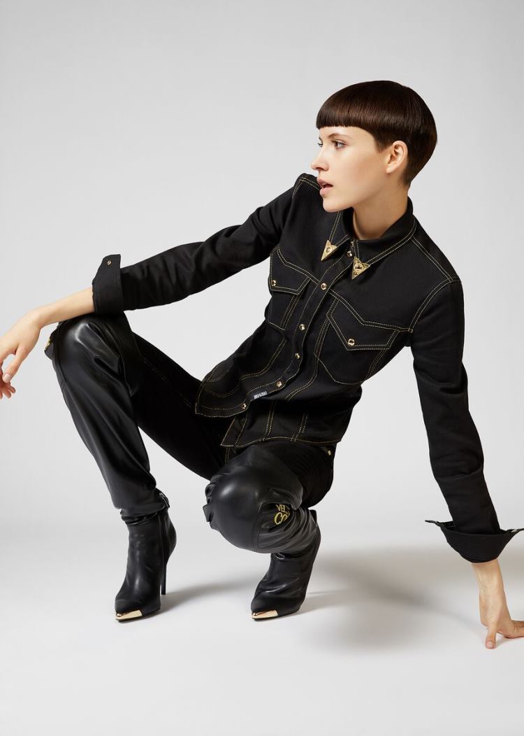 Versace Jeans Couture Heritage Collar Tip Shirt πουκαμισα Jeans Couture μαυρα | EMG8D6S