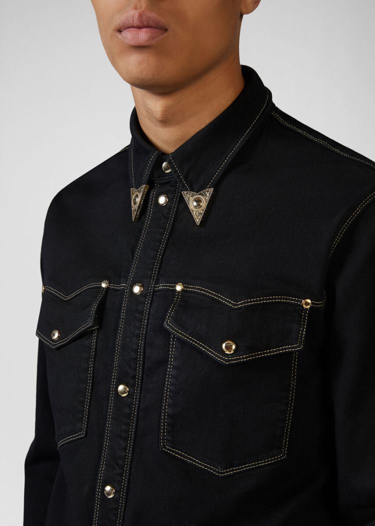 Versace Jeans Couture Heritage Collar Tip Shirt πουκαμισα Jeans Couture μαυρα | IPIAN3G
