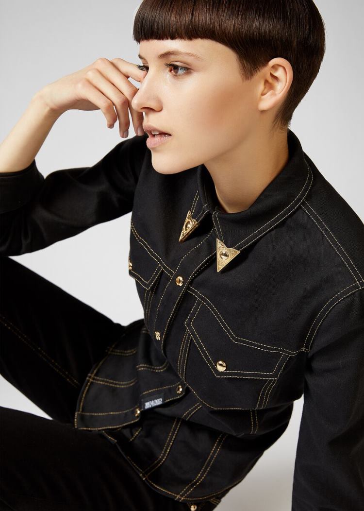 Versace Jeans Couture Heritage Collar Tip Shirt πουκαμισα Jeans Couture μαυρα | IPIAN3G