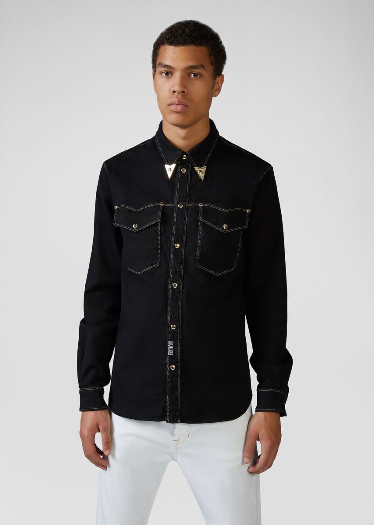Versace Jeans Couture Heritage Collar Tip Shirt πουκαμισα Jeans Couture μαυρα | IPIAN3G