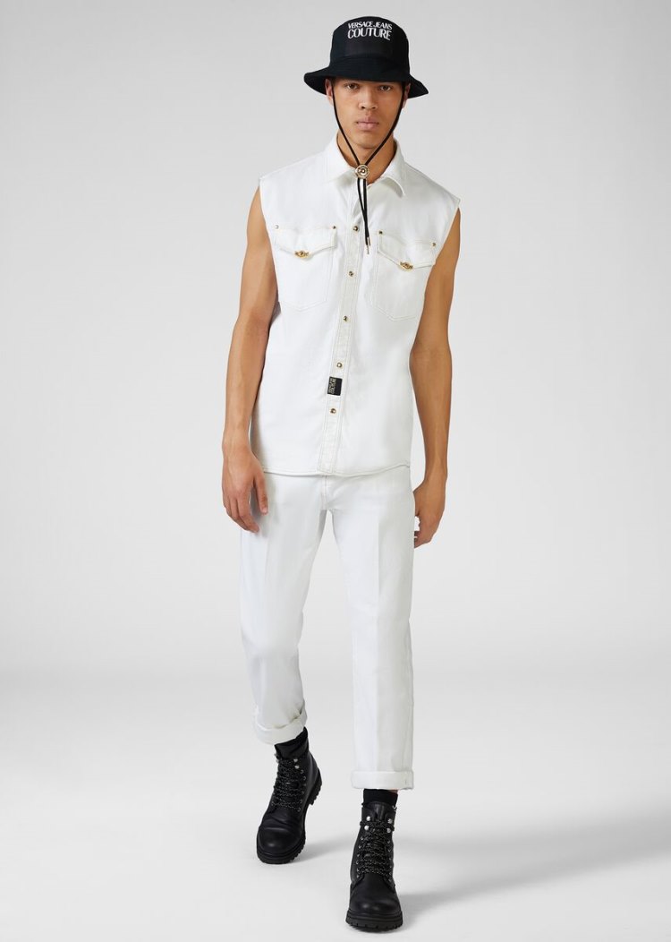 Versace Jeans Couture Heritage Gold Flaps Denim Shirt πουκαμισα Jeans Couture ασπρα | 89C36UD